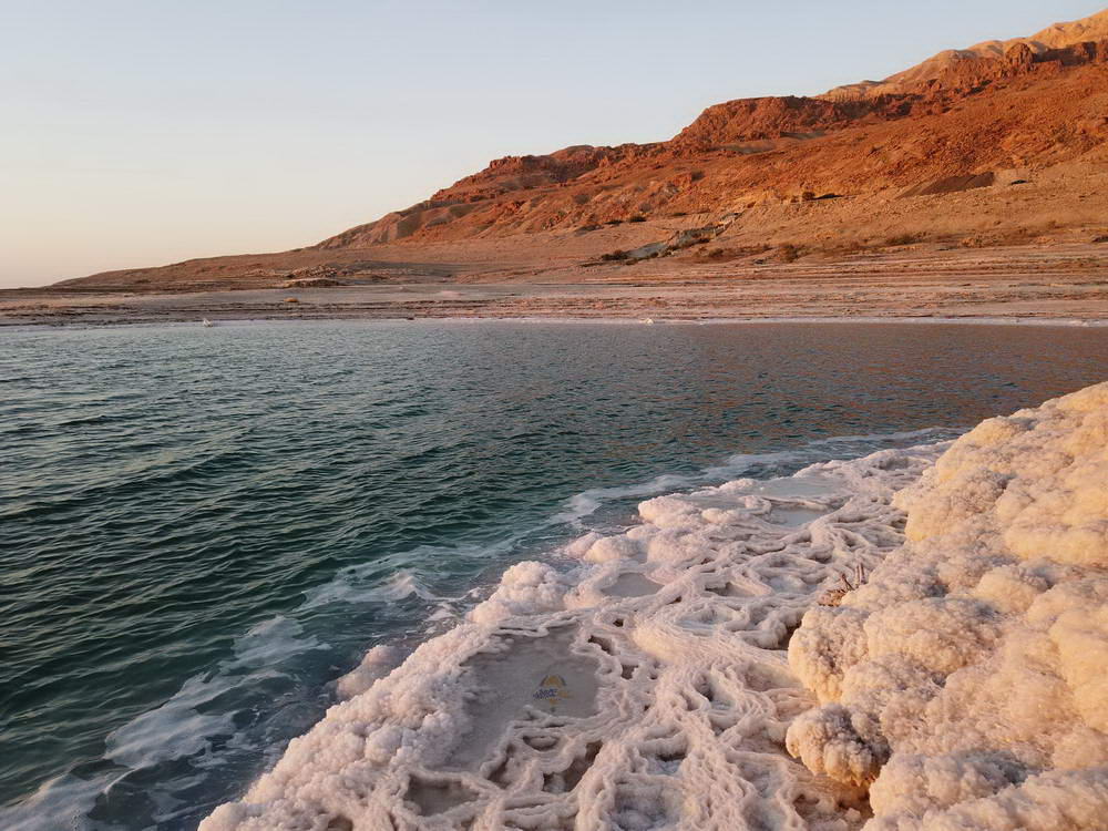 A tourist floating effortlessly in the Dead Sea.